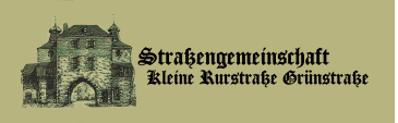 Das Logo zeigt eine Zeichnung des historischen Hexenturms mit dem Schriftzug Straßengemeinschaft Kleine Rurstr Grünstr.